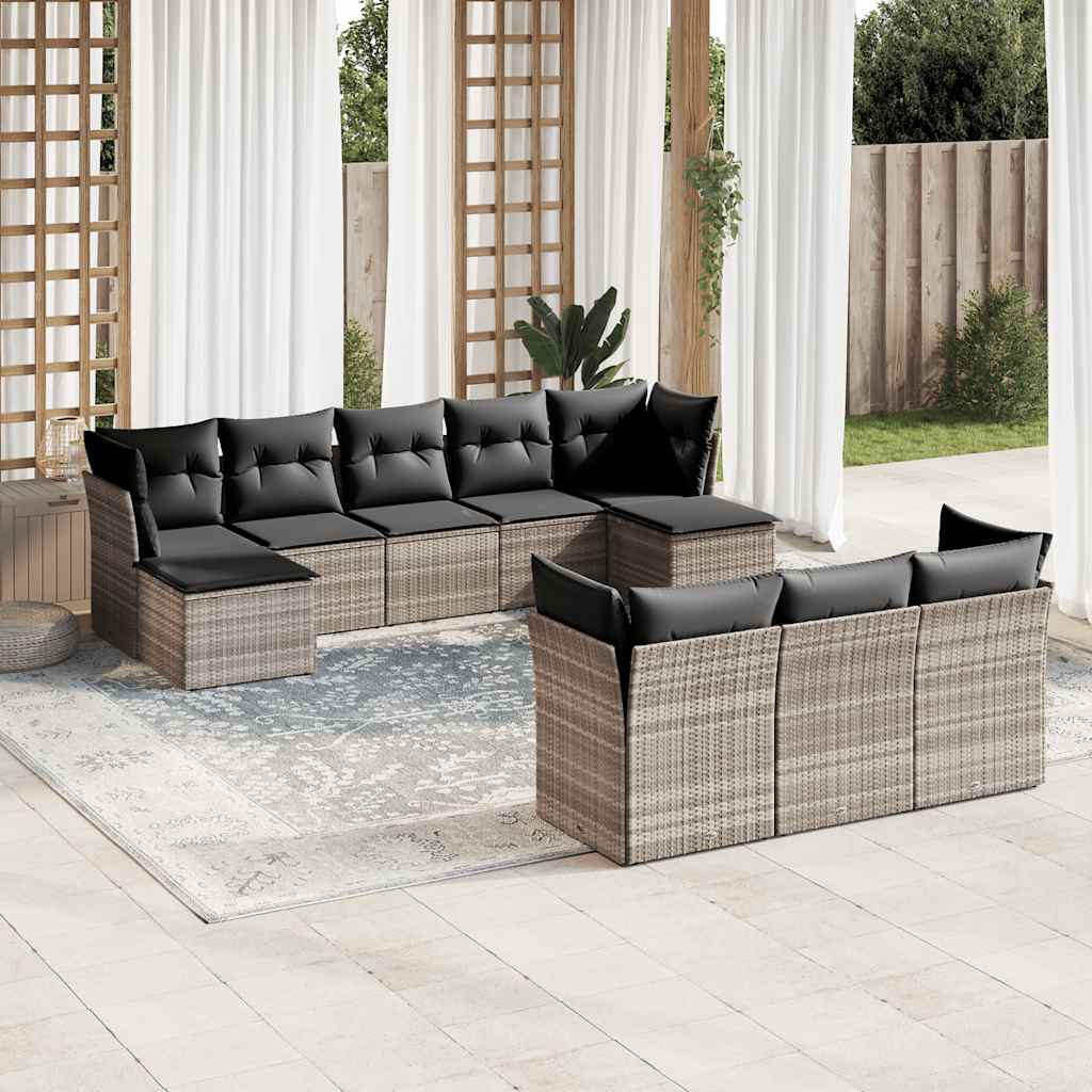 10-tlg. Garten-Sofagarnitur mit Kissen Schwarz Poly Rattan