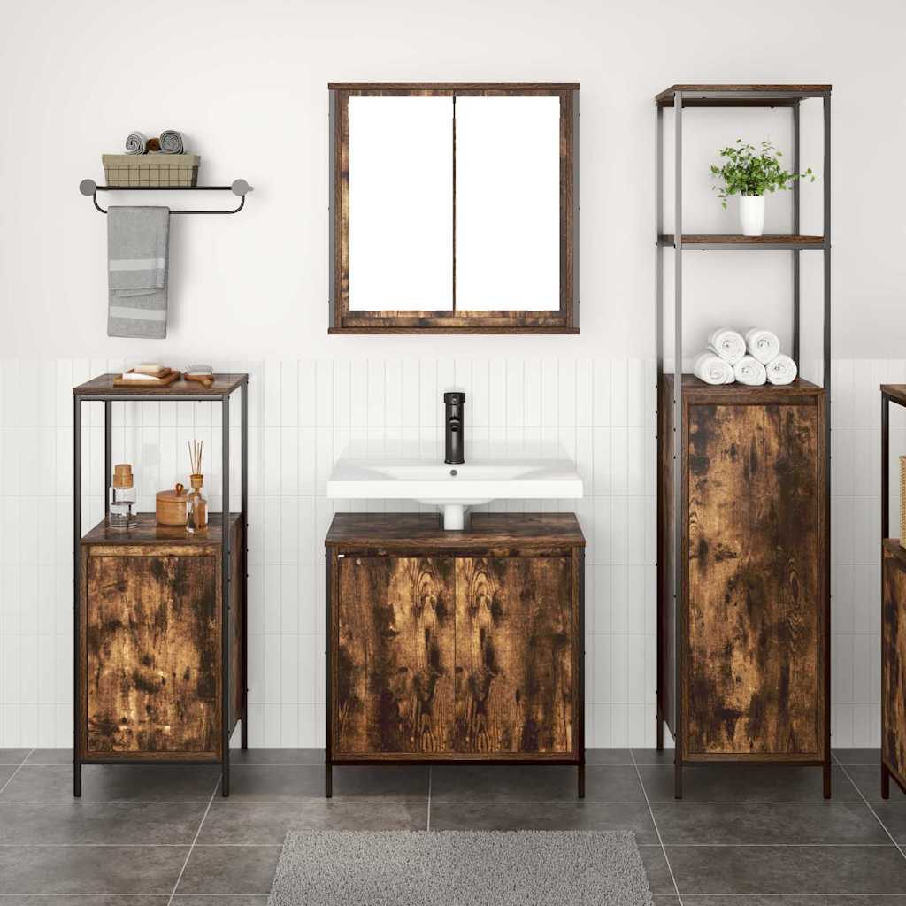 Badezimmermöbel-Set 5 pcs Schwarz Eichen-Optik Holzwerkstoff