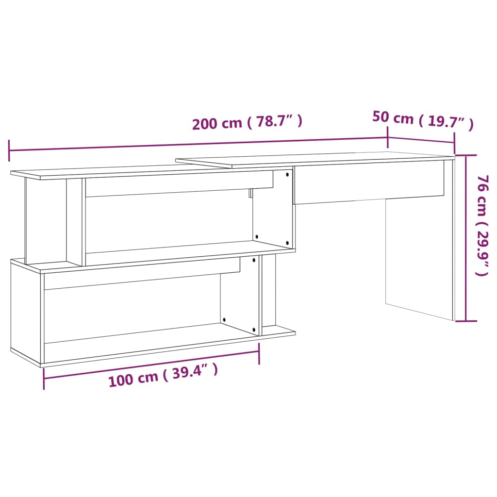 Eckschreibtisch Weiß 200x50x76 cm Holzwerkstoff