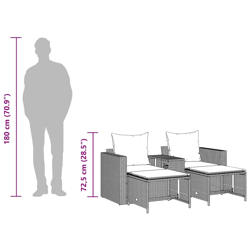 5-tlg. Garten-Sofagarnitur Kissen Stapelbar Schwarz Poly Rattan
