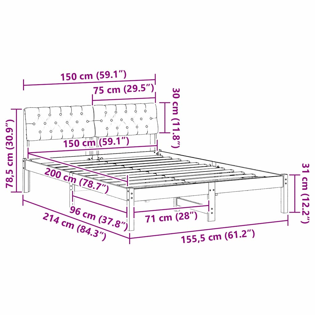 Bettgestell Braun und hellgrau 200 x 200 cm Massivholz Kiefer