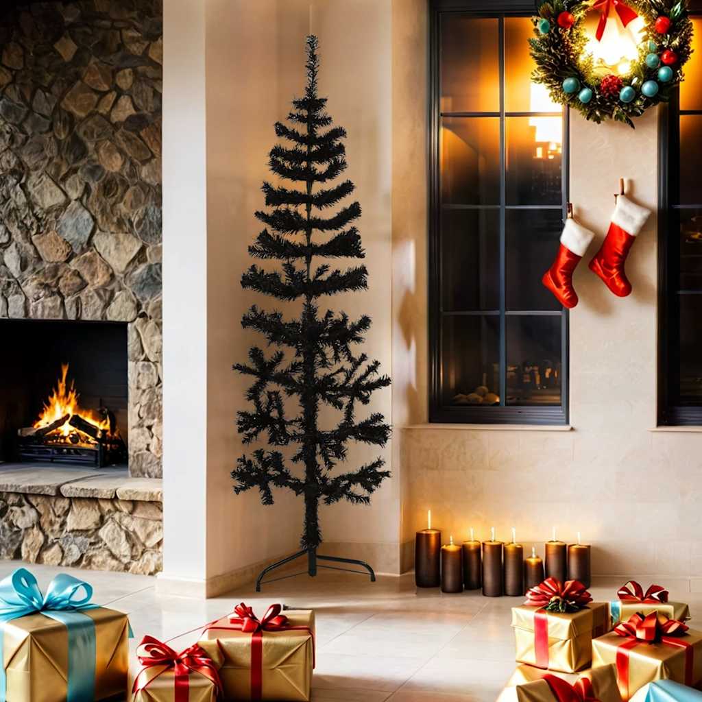 Künstlicher Halb-Weihnachtsbaum mit Ständer Schlank Weiß 180 cm