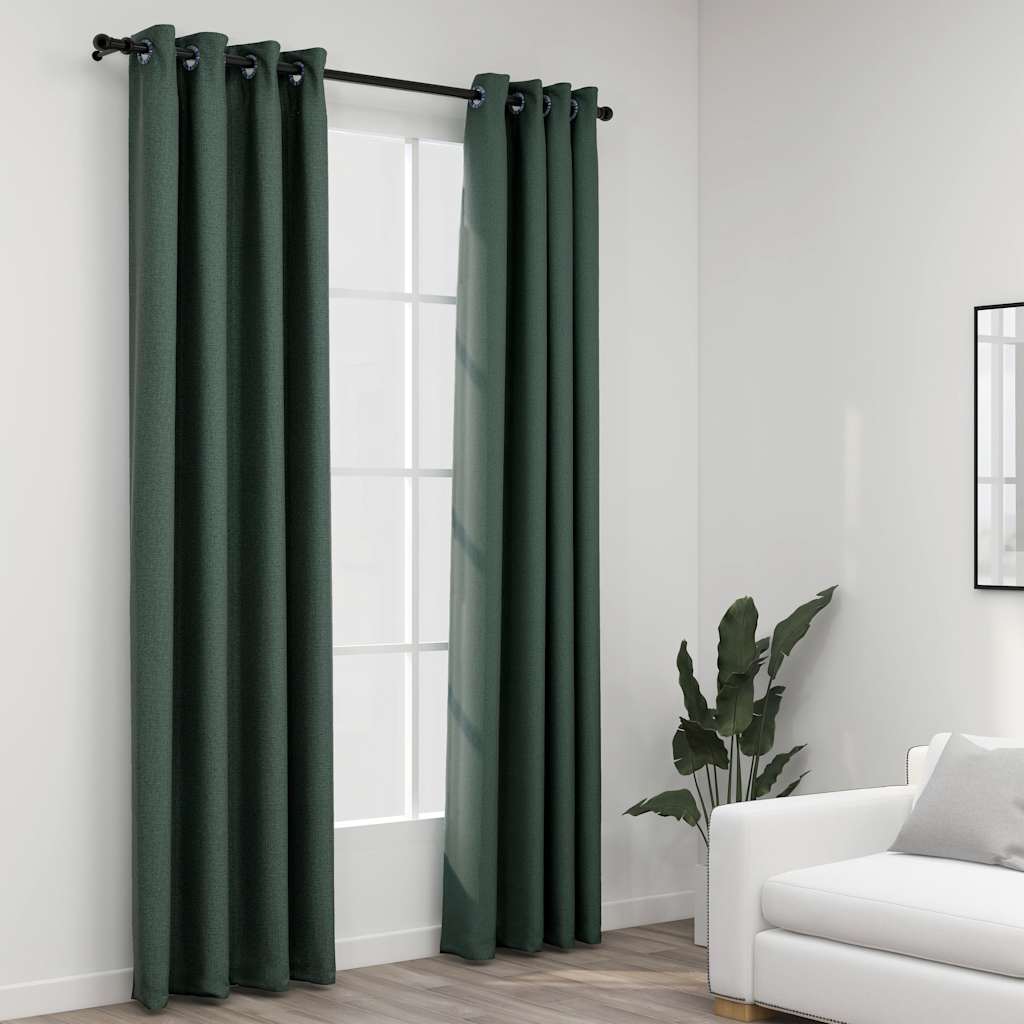 Verdunkelungsvorhänge Ösen Leinenoptik 2 Stk. Schwarz 140x175cm