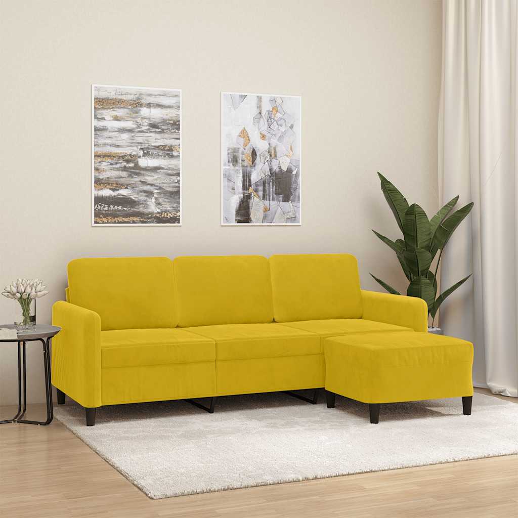 3-Sitzer-Sofa mit Hocker Rosa 180 cm Samt