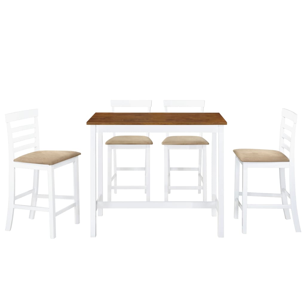 Bartisch mit Stühlen 3-tlg. Massivholz Braun und Weiß