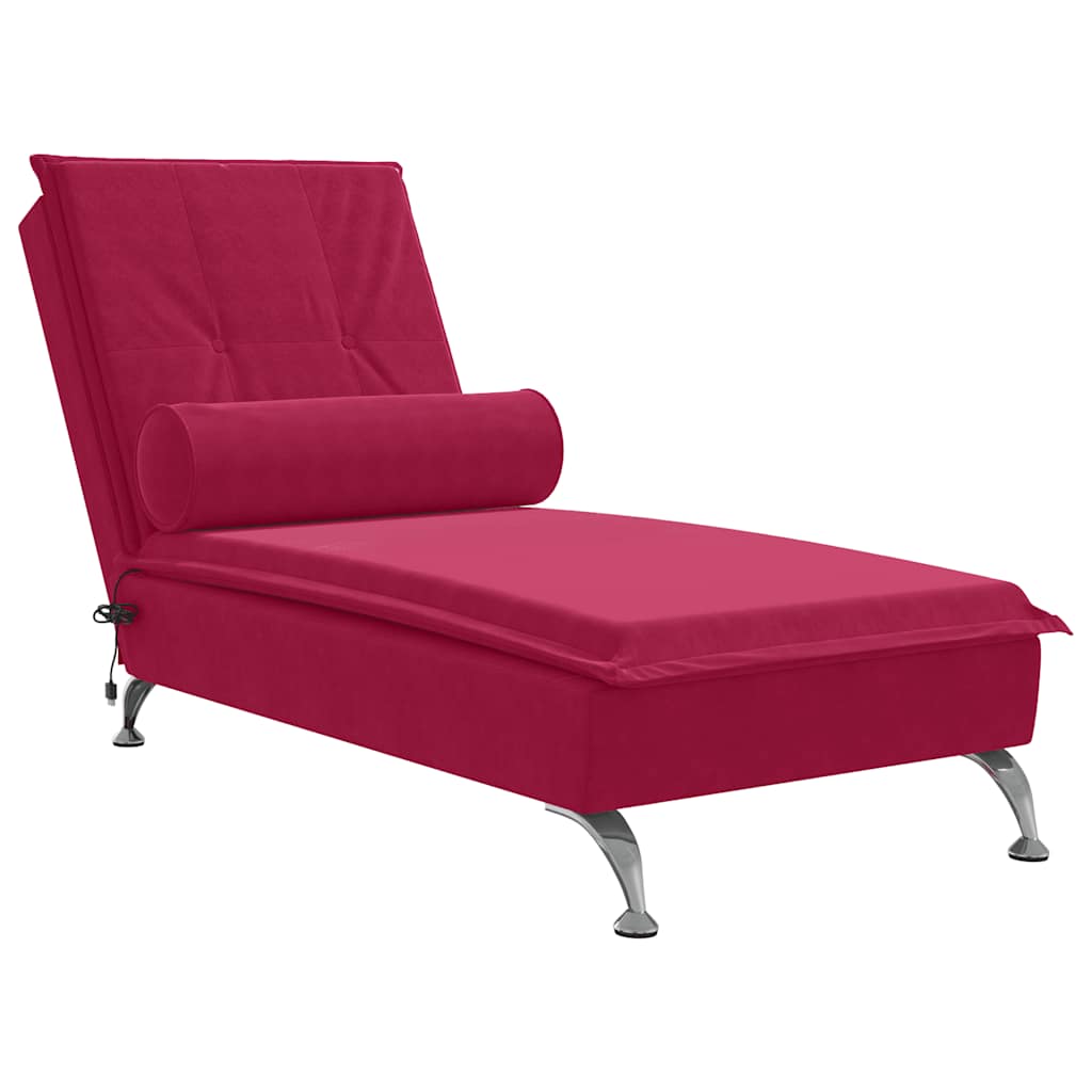 Massage-Chaiselongue mit Nackenrolle Hellgrau Samt