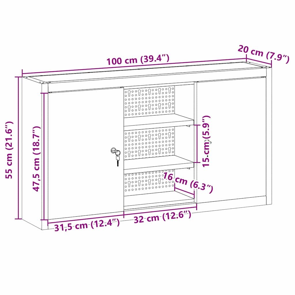 Werkzeugschrank mit Regal Schwarz und Grau 55 x 55 x 55 cm