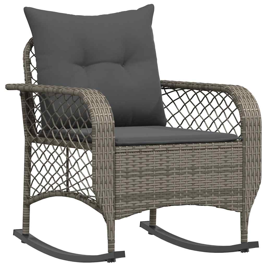 Garten-Schaukelstuhl mit Kissen Schwarz Poly Rattan