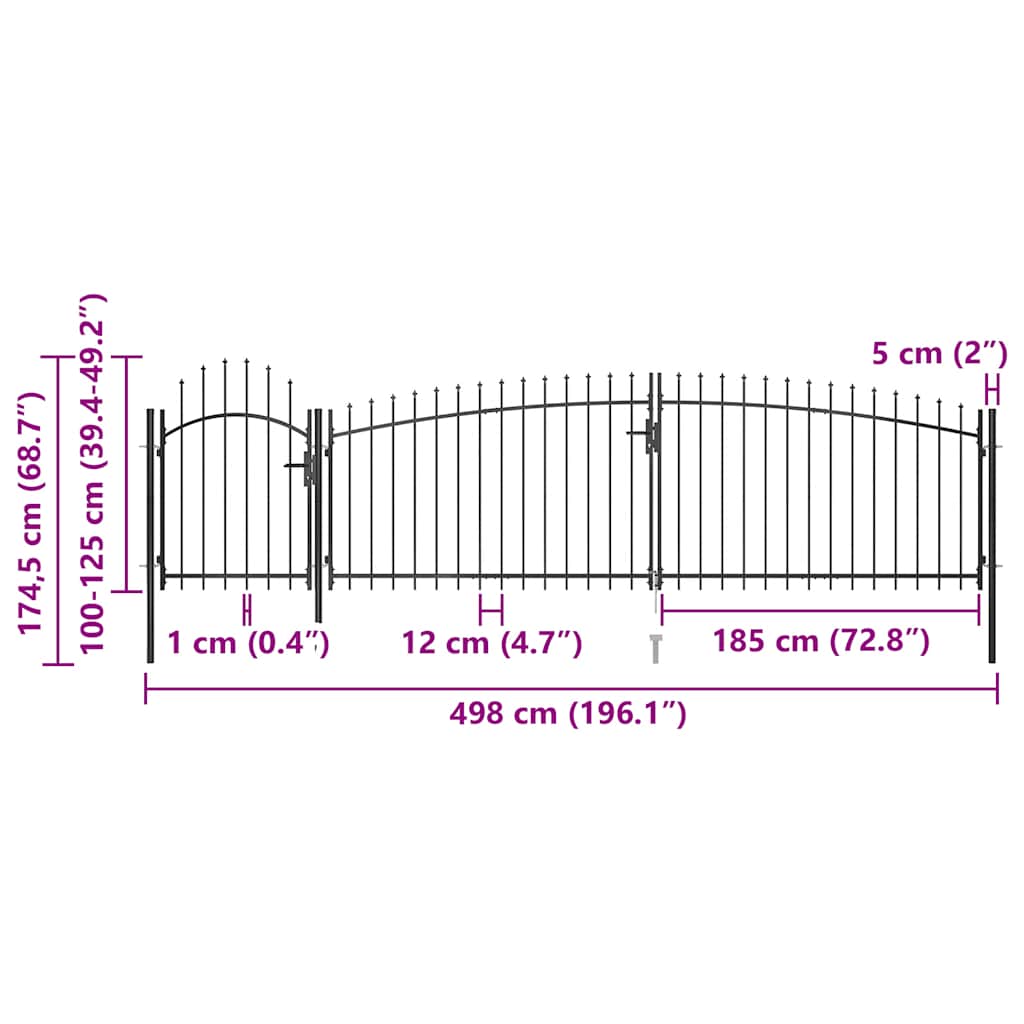 Gartentor Woerden mit Speerspitze 5x1 m Schwarz