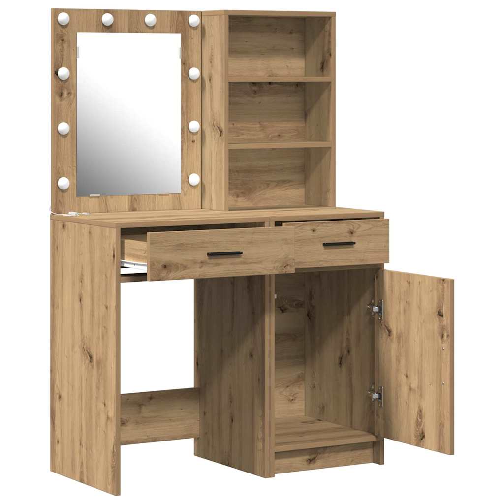 Schminktischset mit LED mit Schubladen 2 pcs Weiß Holzwerkstoff