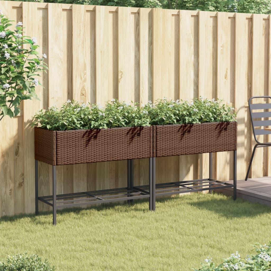 Hochbeete mit Ablage 2 Stk. Schwarz 70x28x70 cm Poly Rattan