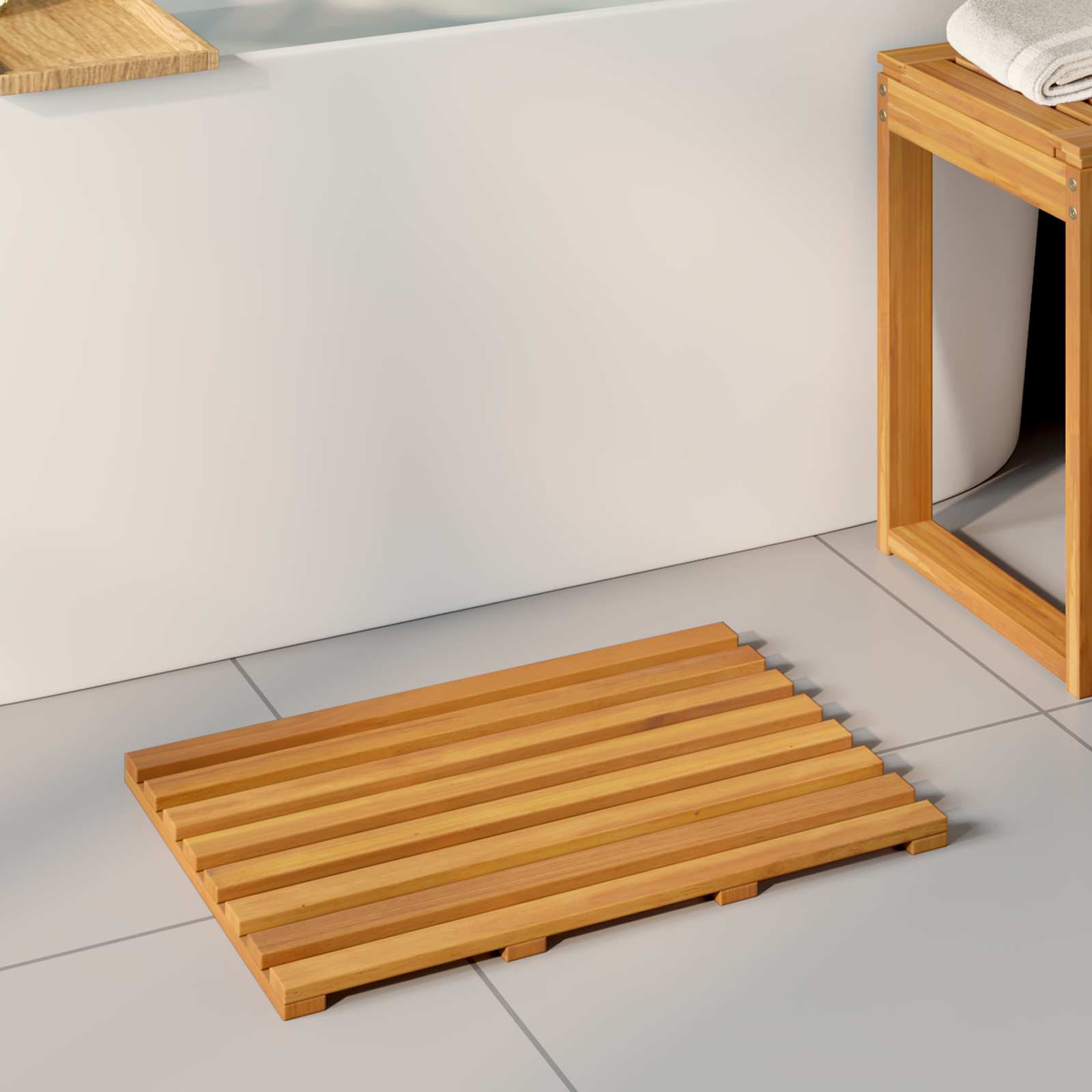 Badematte Uni Braun 56 x 37 x 2,5 cm Massives Akazienholz