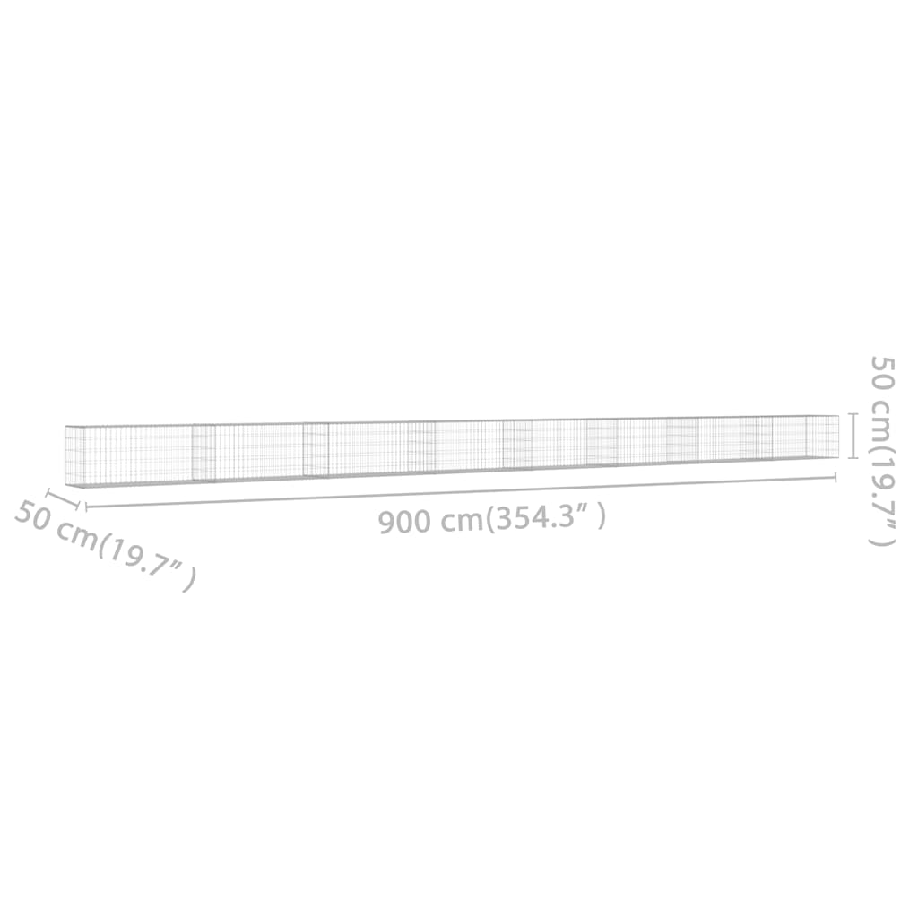 Gabionenwand mit Abdeckung Verzinkter Stahl 20×20×100 cm