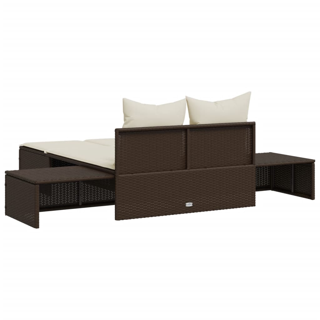 Doppel-Sonnenliege mit Auflagen Beige Poly Rattan