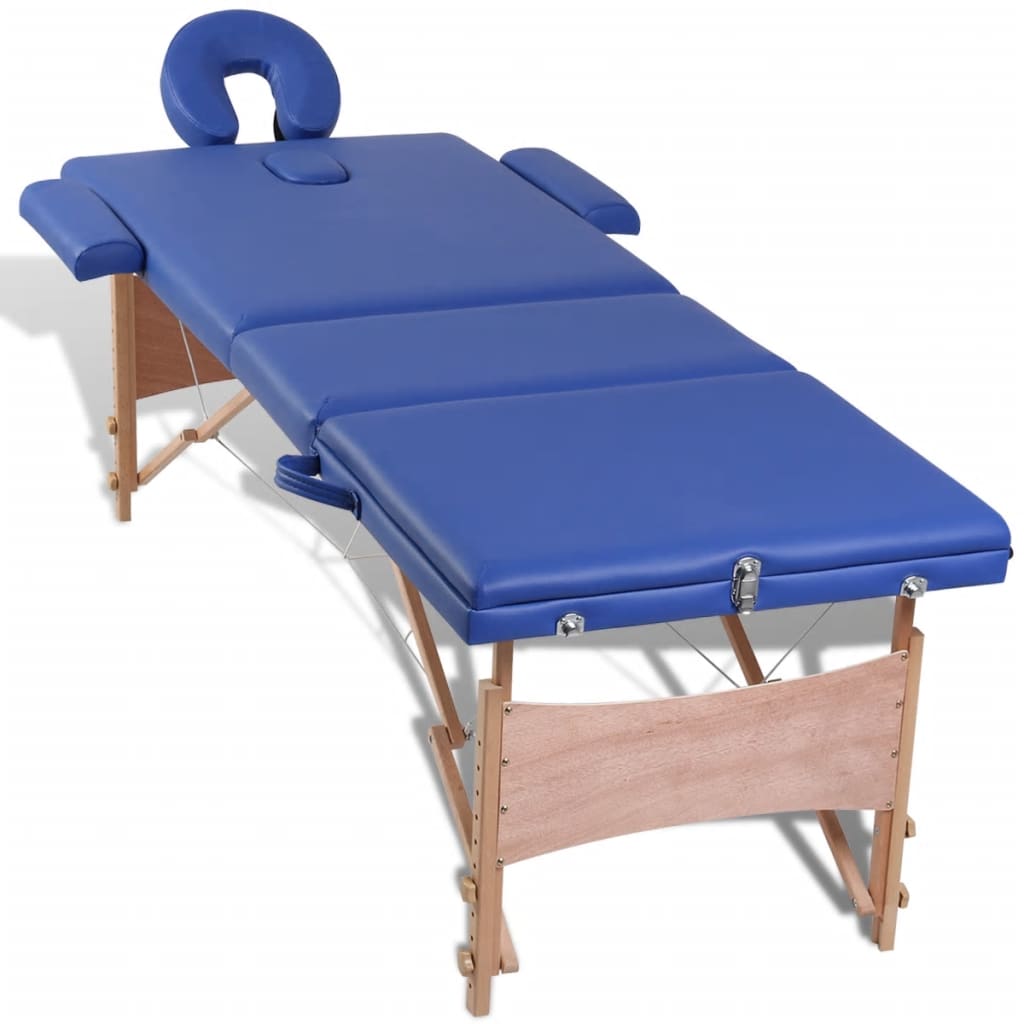 Massageliege Klappbar 3-Zonen mit Holzgestell Schwarz