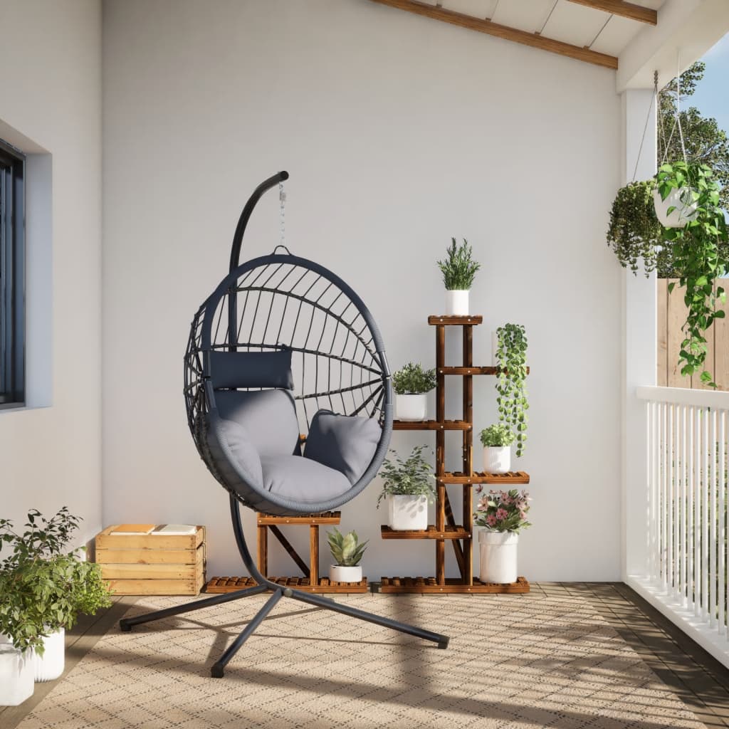 Hängesessel Ei-Design mit Ständer Anthrazit Rattan und Stahl