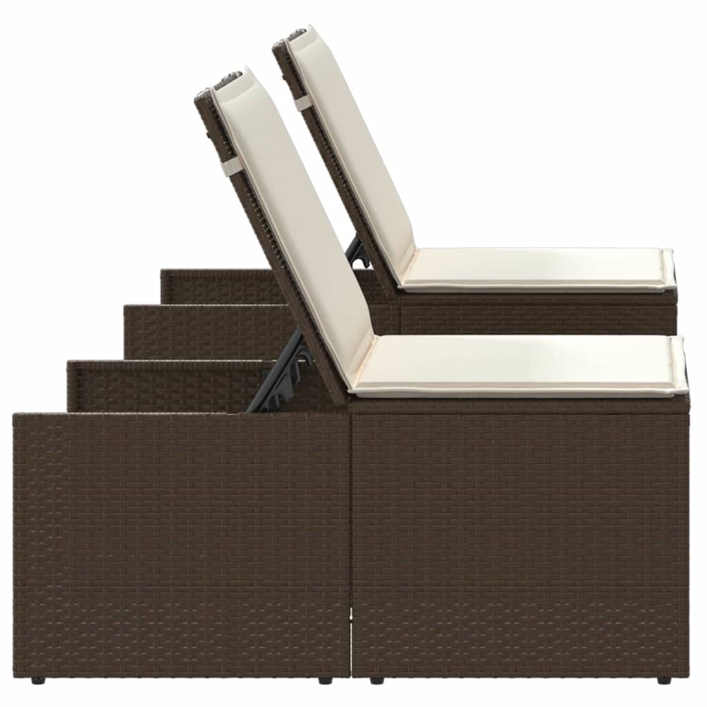 Modulare Sonnenliegen 2 Stk. mit Tisch Schwarz Poly Rattan