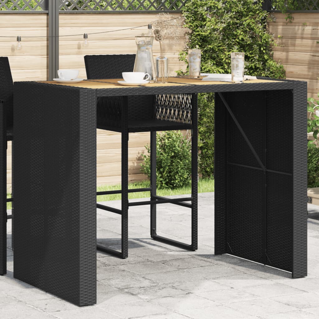 Garten-Bartisch mit Holzplatte Schwarz 105x80x110 cm Polyrattan