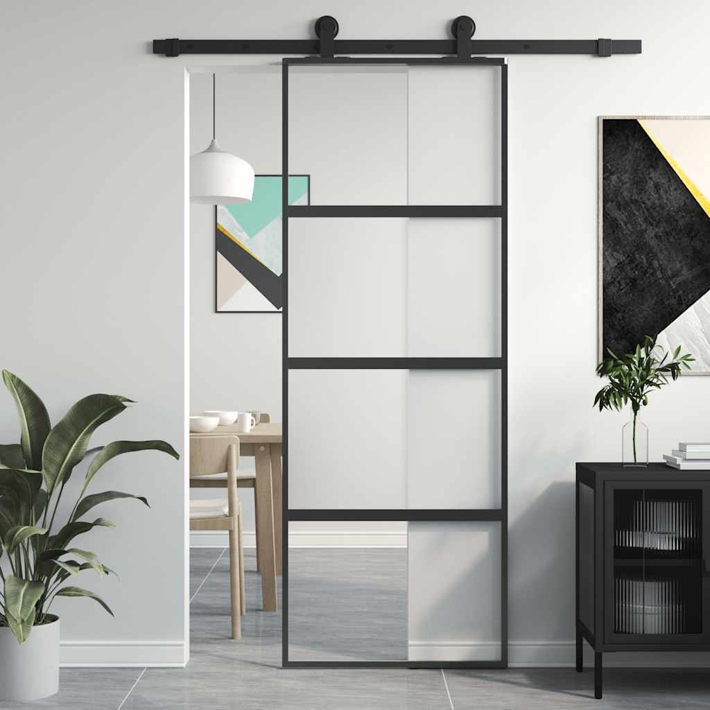 Schiebetür Aluminium und ESG Glas 90x205 cm Schwarz