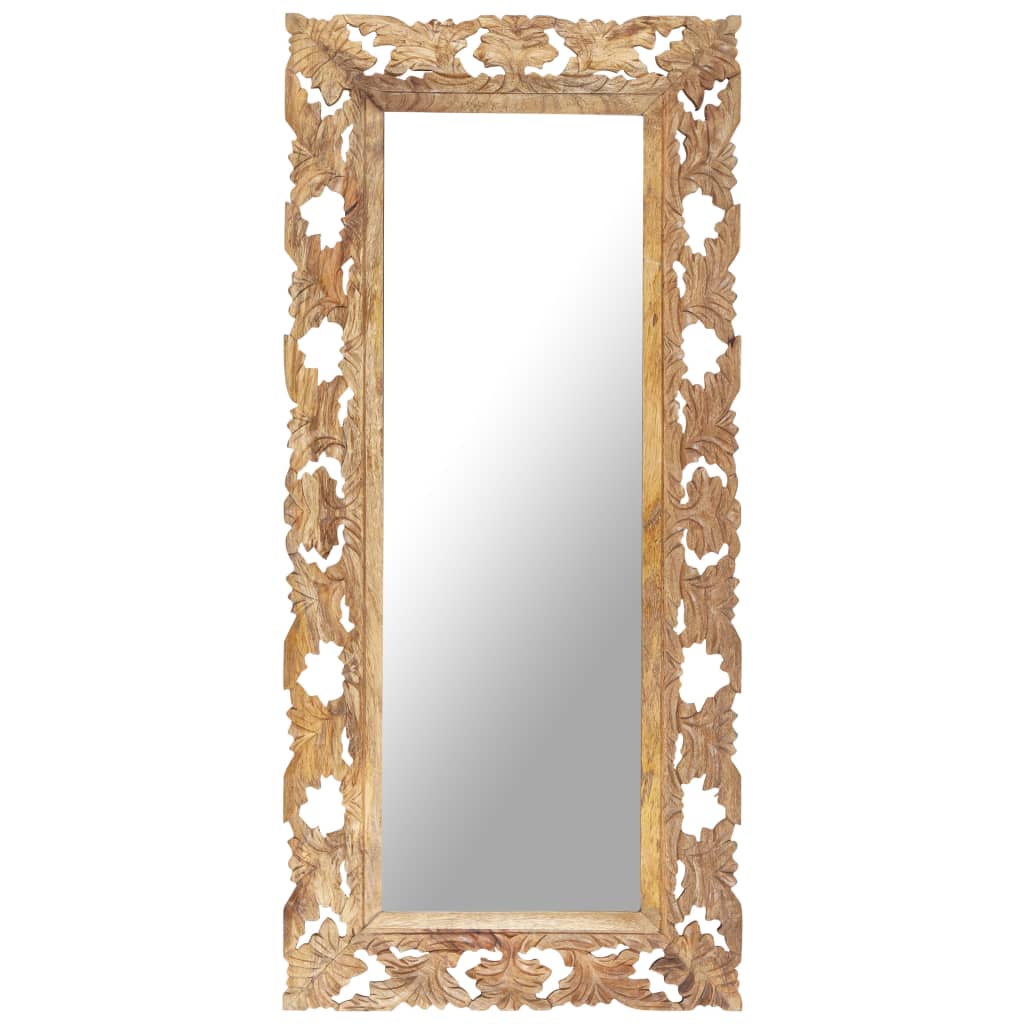 Spiegel Handgeschnitzt Braun 50x50 cm Massivholz Mango