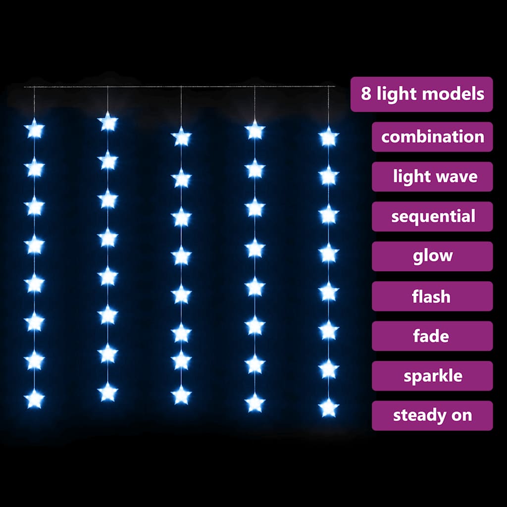 LED Sternenvorhang Lichterkette 200 LED Kaltweiß 8 Funktionen