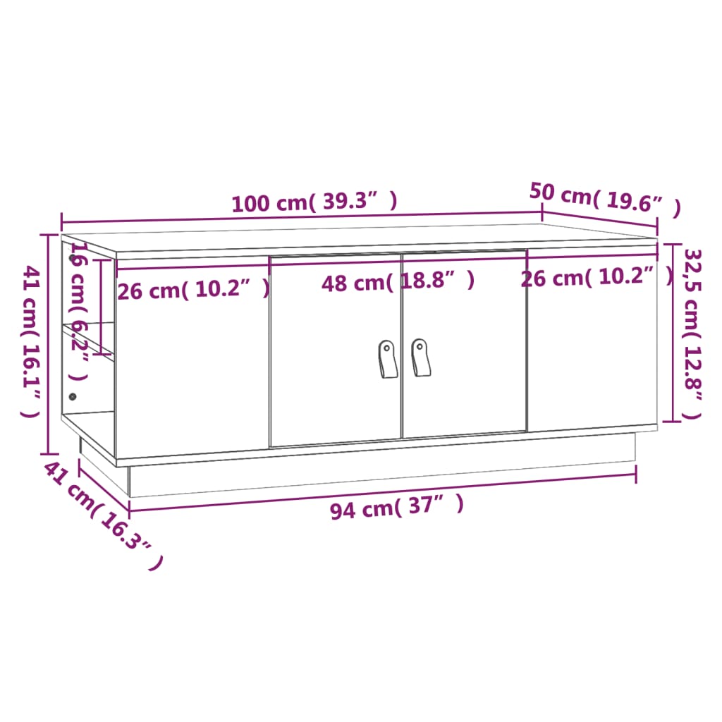 Couchtisch 100x50x41 cm Massivholz Kiefer