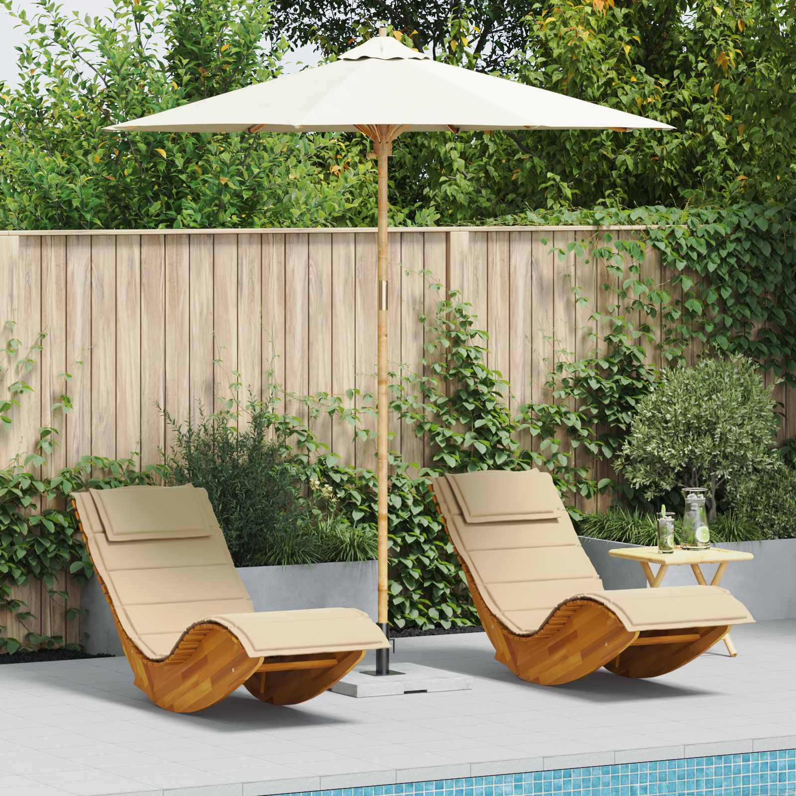 Garten-Sonnenschirm Cremeweiß Ø 150 x 210 cm Bambus