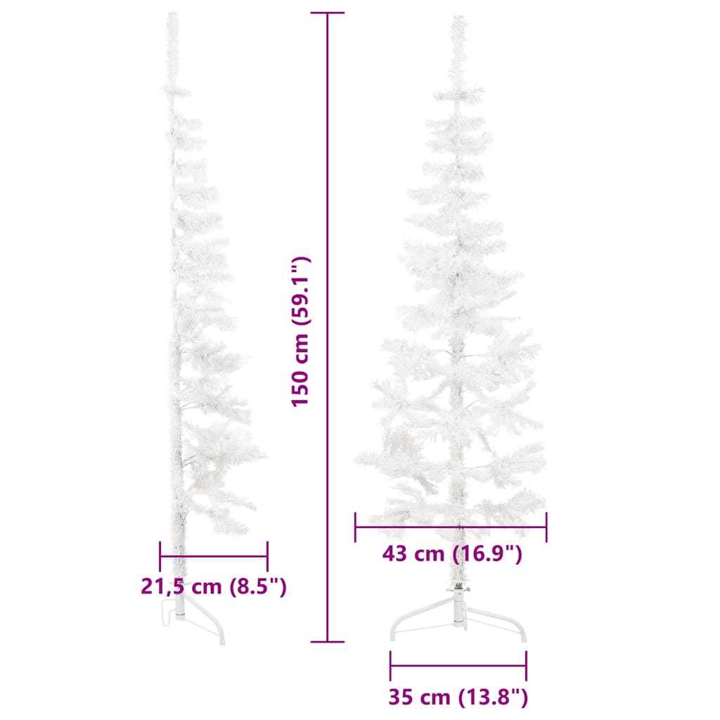 Künstlicher Halb-Weihnachtsbaum mit Ständer Schlank Weiß 180 cm