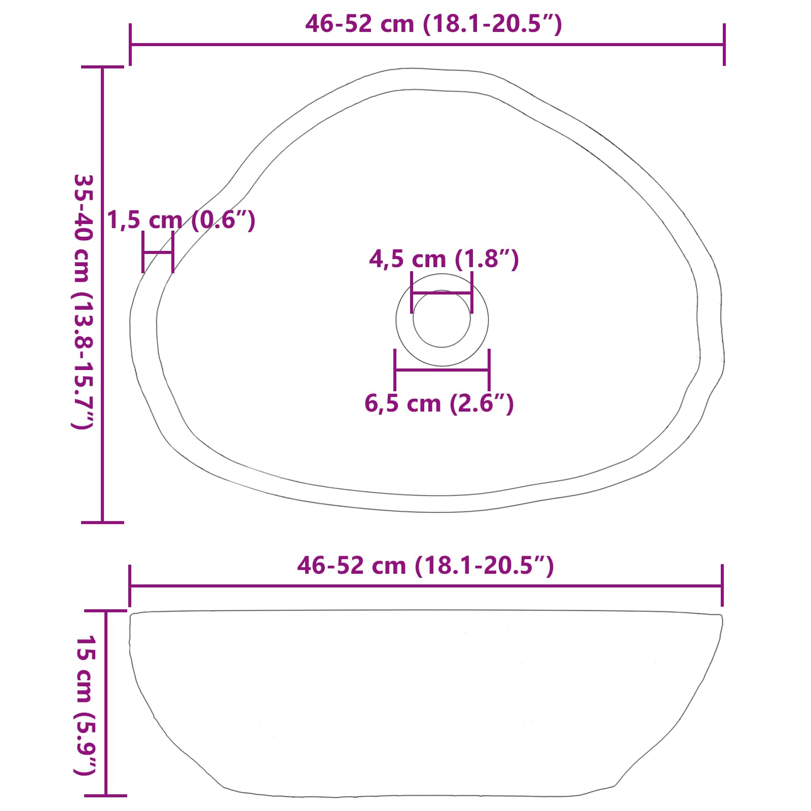 Flusssteinwaschbecken Hellgrau (30-37) x (25-30) x 12 cm