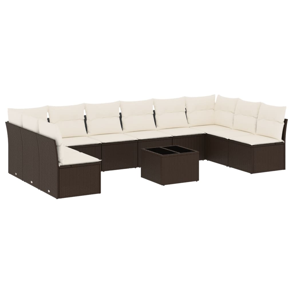 10-tlg. Garten-Sofagarnitur mit Kissen Schwarz Poly Rattan