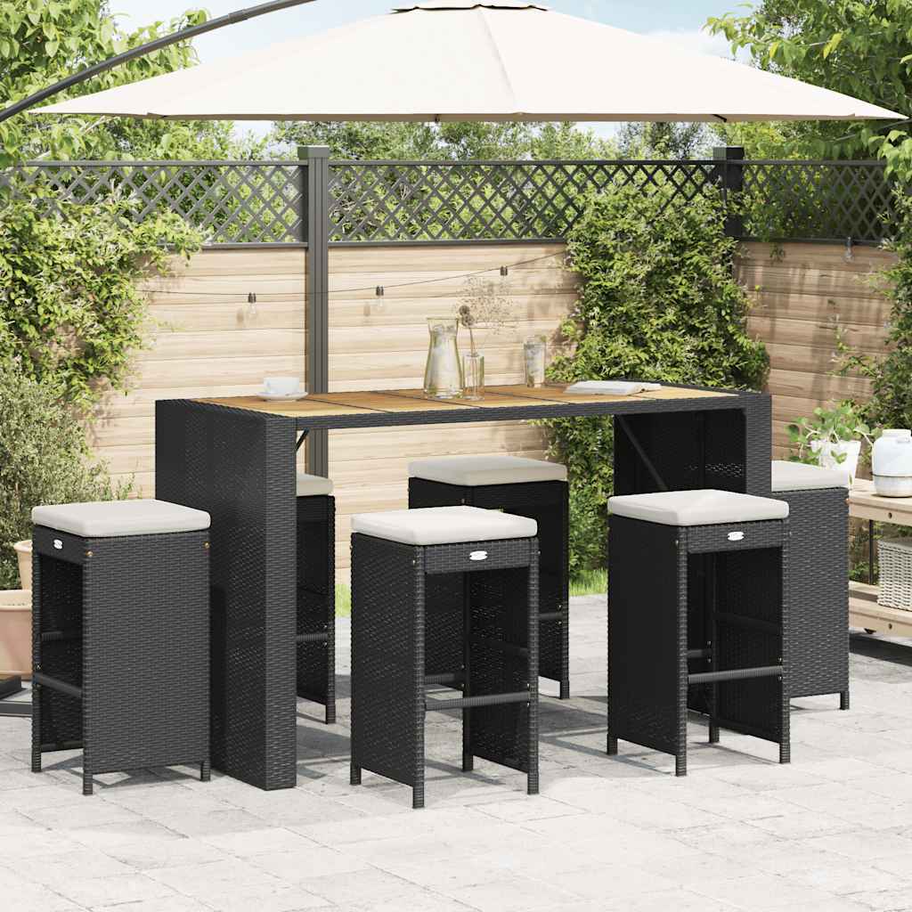 Garten-Barhocker mit Kissen 2 Stk. Braun Poly Rattan