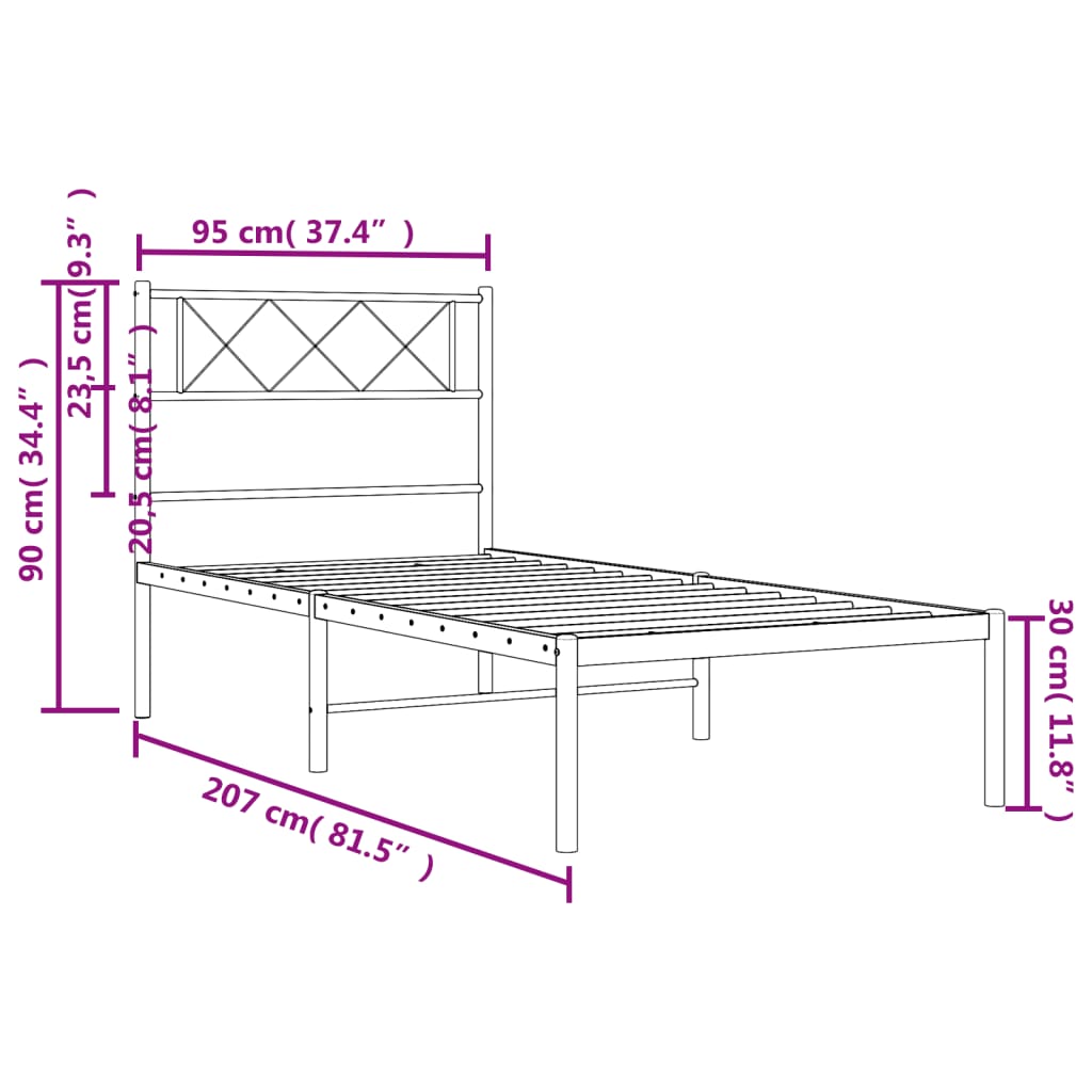 Bettgestell mit Kopfteil Metall Schwarz 100x190 cm