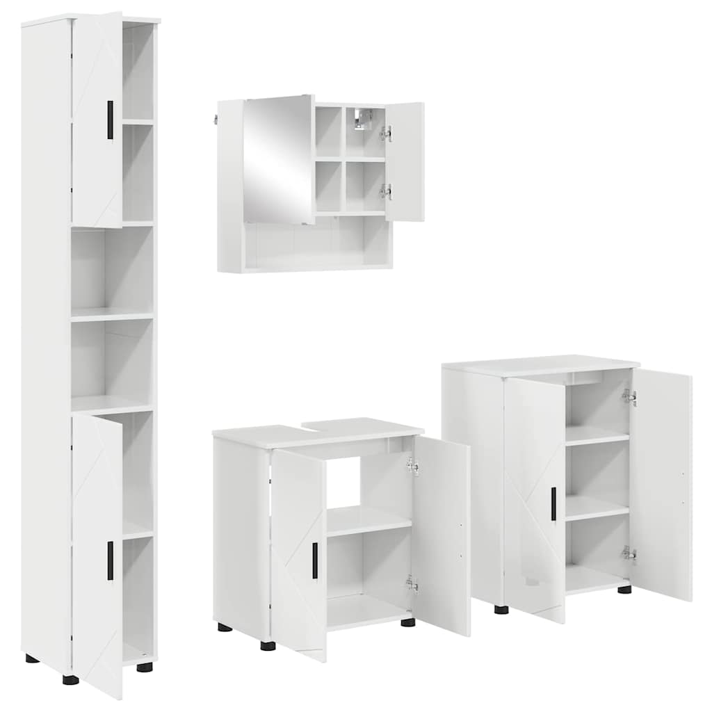 Badezimmermöbel-Set mit Tür 4 pcs Weiß Holzwerkstoff & Metall