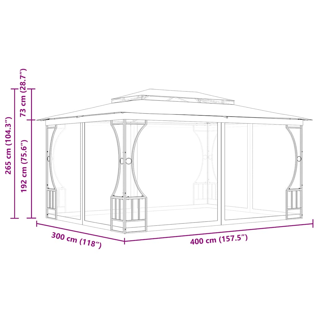 Pavillon mit Netz 300x300x265 cm Creme