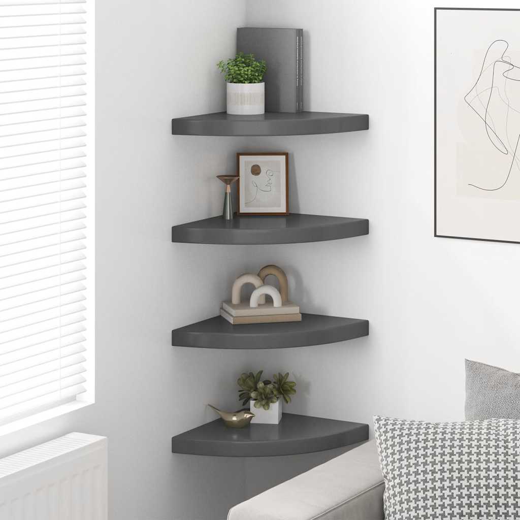 Schwebende Eckregale 2 Stk. Hochglanz-Weiß 25x25x3,8 cm MDF