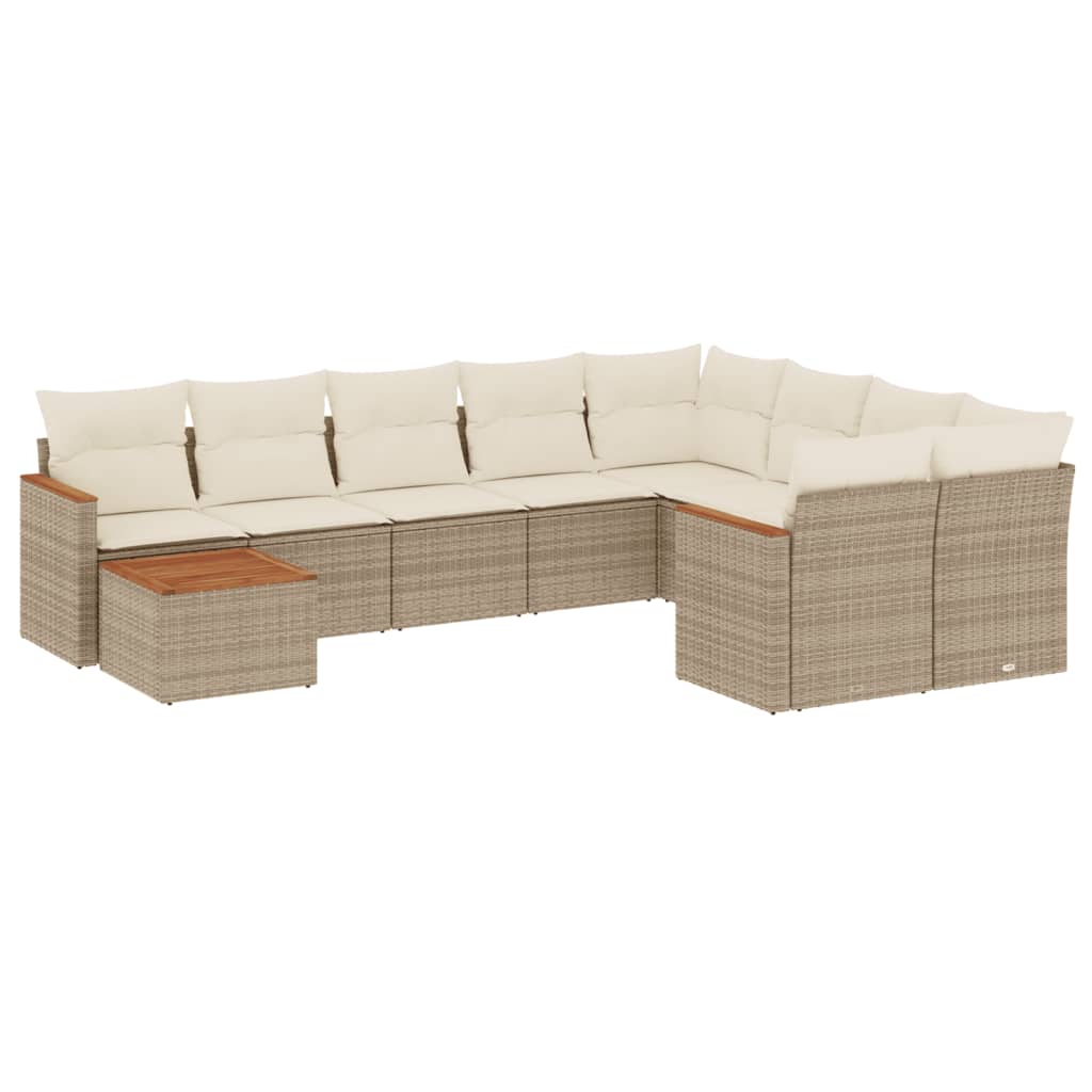 10-tlg. Garten-Sofagarnitur mit Kissen Schwarz Poly Rattan