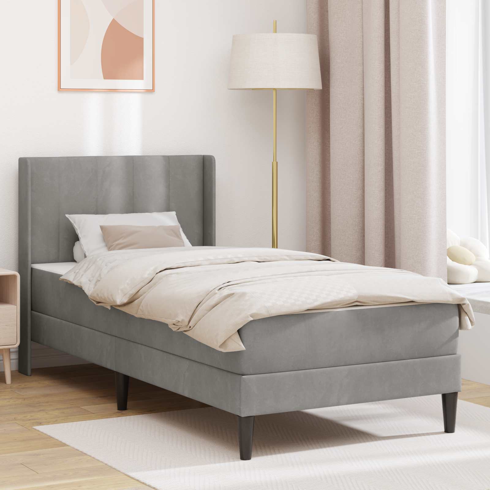 Bettgestell mit Matratze mit Kopfteil Hellgrau 80 x 200 cm Samt