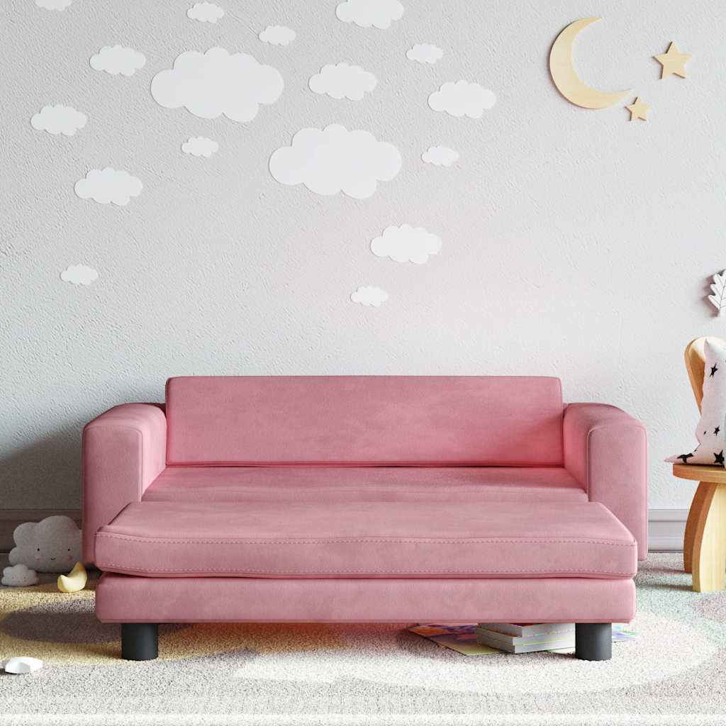 Kindersofa mit Hocker Blau 100x50x30 cm Samt