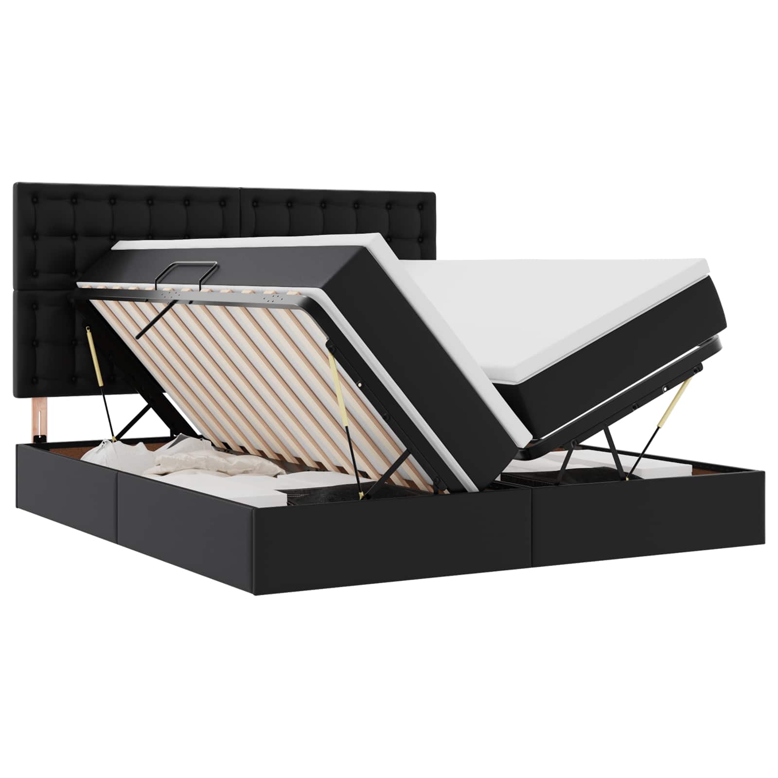 Bett mit Stauraum und LED Schwarz 180 x 200 cm Kunstleder
