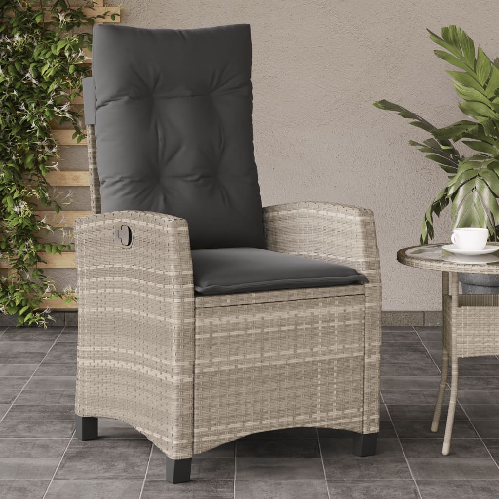 Gartensessel Verstellbar mit Kissen Schwarz Poly Rattan