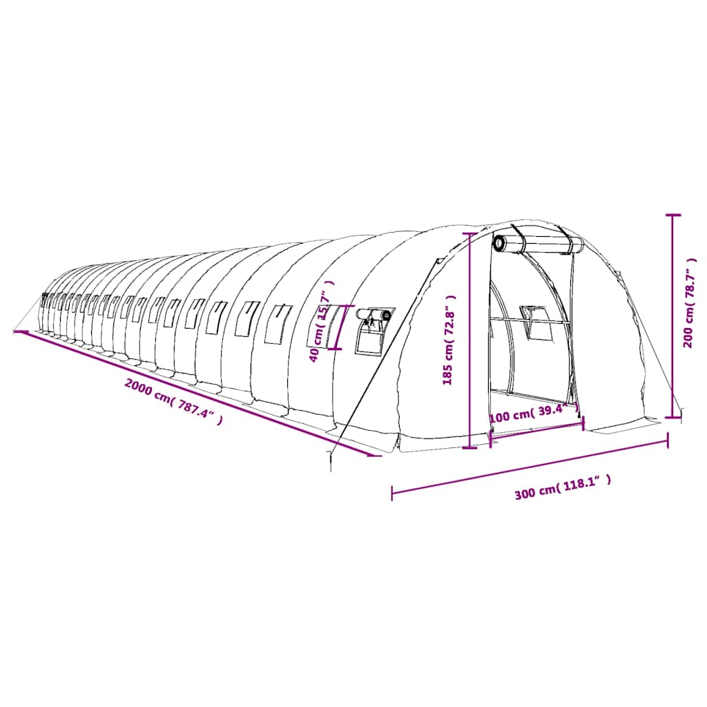 Gewächshaus mit Stahlrahmen Grün 48 m² 16x3x2 m