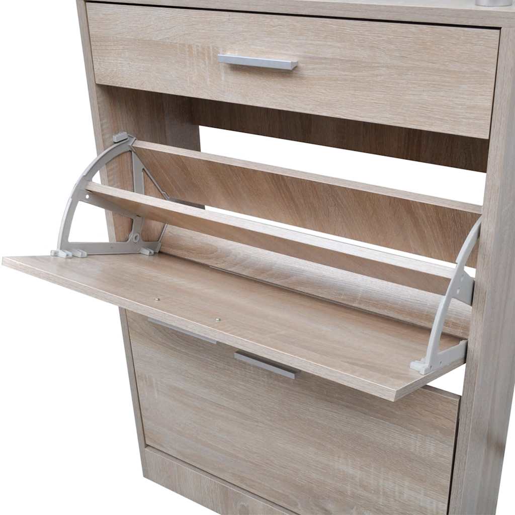 Schuhschrank mit Schubfach und oberem Glasregal Holz Weiß