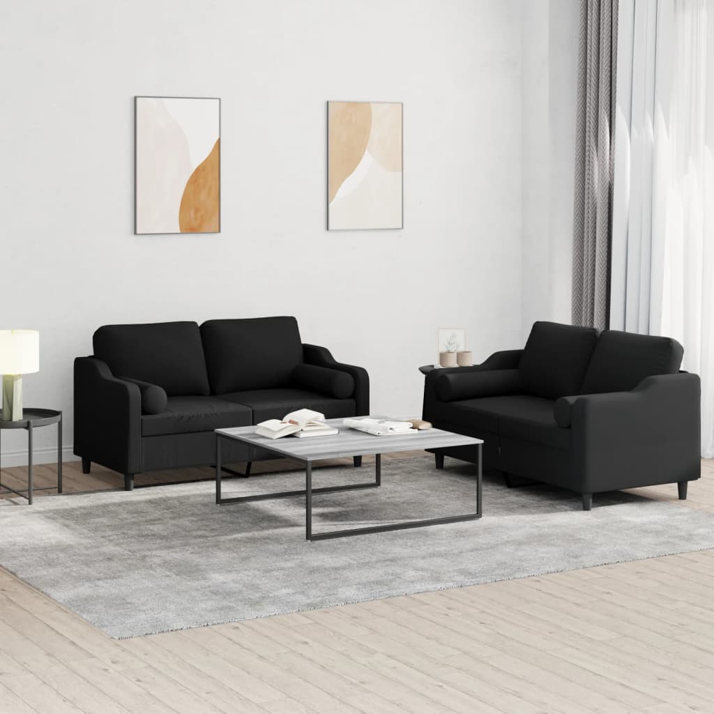 3-tlg. Sofagarnitur mit Kissen Creme Stoff