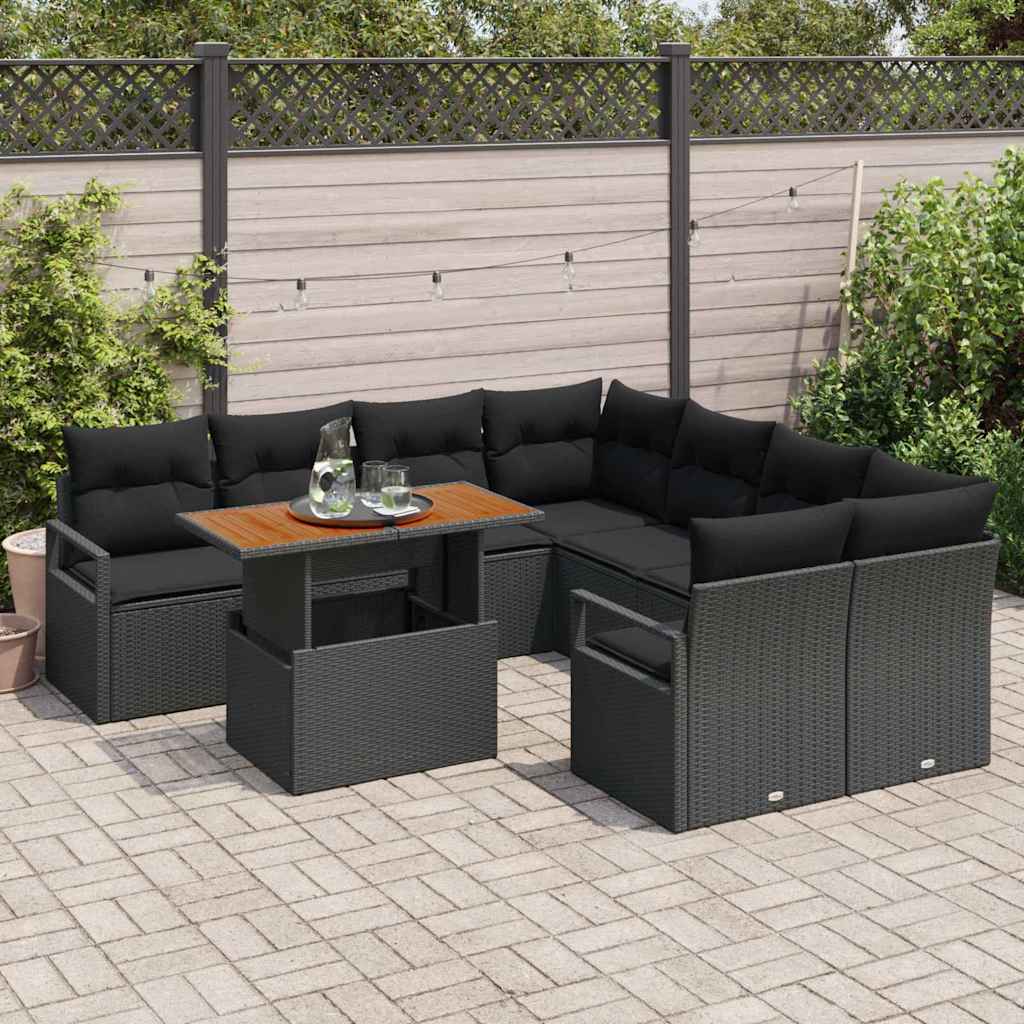 Garten Essgruppe mit Kissen 9 pcs Schwarz und Creme