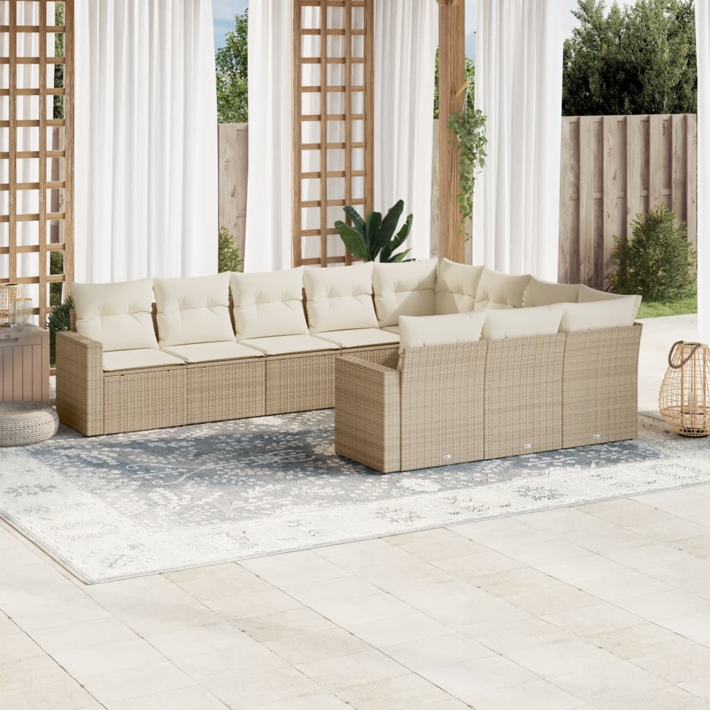 10-tlg. Garten-Sofagarnitur mit Kissen Schwarz Poly Rattan
