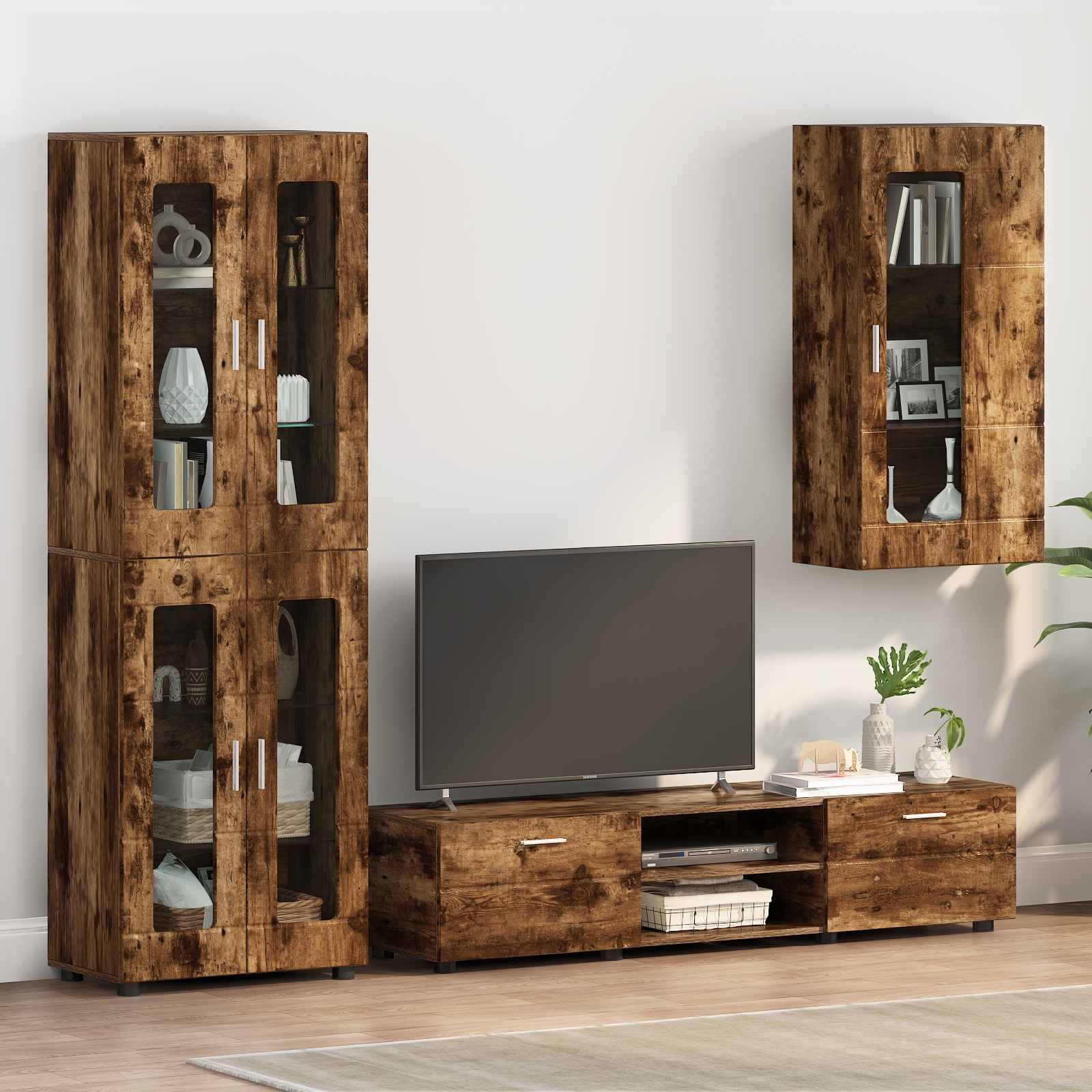 Highboard mit Regal FLORIN Weiß 60 x 35 x 182 cm Holzwerkstoff