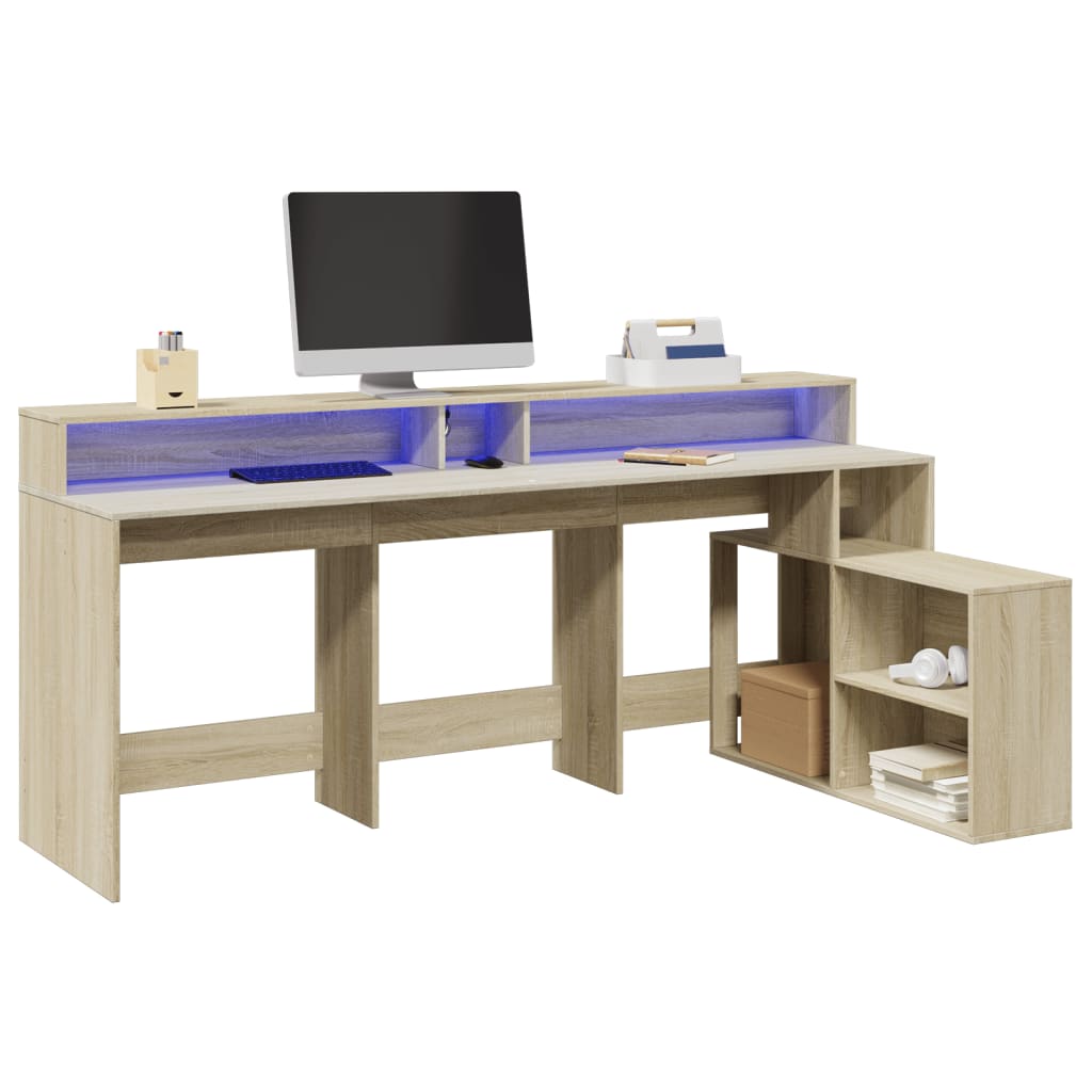 LED-Schreibtisch Weiß 200x104x91 cm Holzwerkstoff