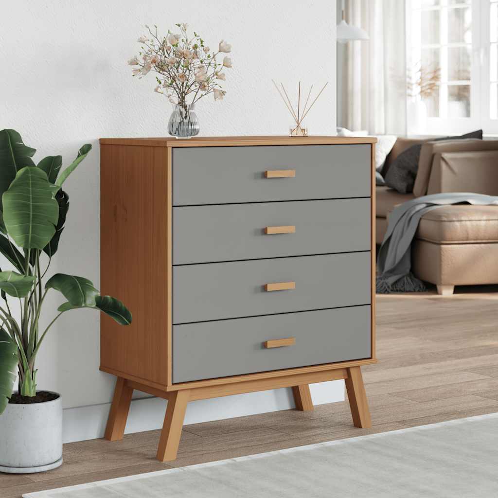 Schubladenschrank OLDEN Braun Massivholz Kiefer