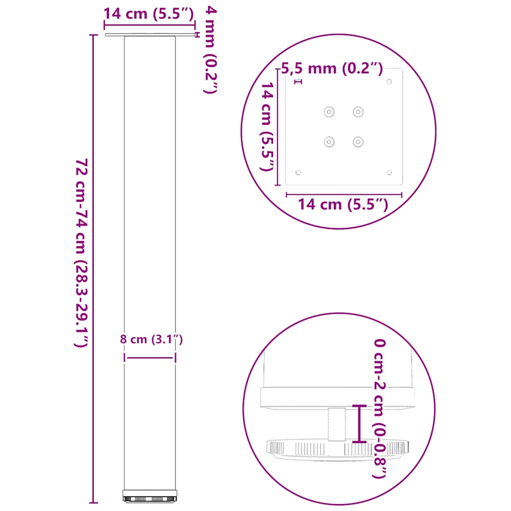 Bartischbeine 4 Stk. Schwarz 100-102 cm Stahl