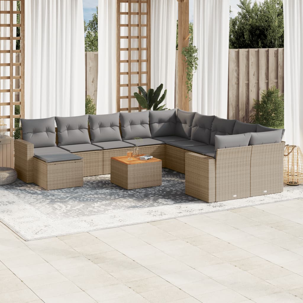12-tlg. Garten-Sofagarnitur mit Kissen Schwarz Poly Rattan